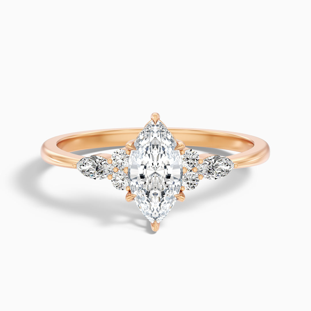 Harly 1 Carat Marquise Cut Pear and Round Side Stone Moissanite Diamond Ring in 10k White Gold