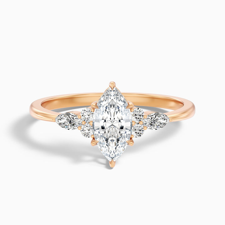 Harly 1 Carat Marquise Cut Pear and Round Side Stone Moissanite Diamond Ring in 10k White Gold