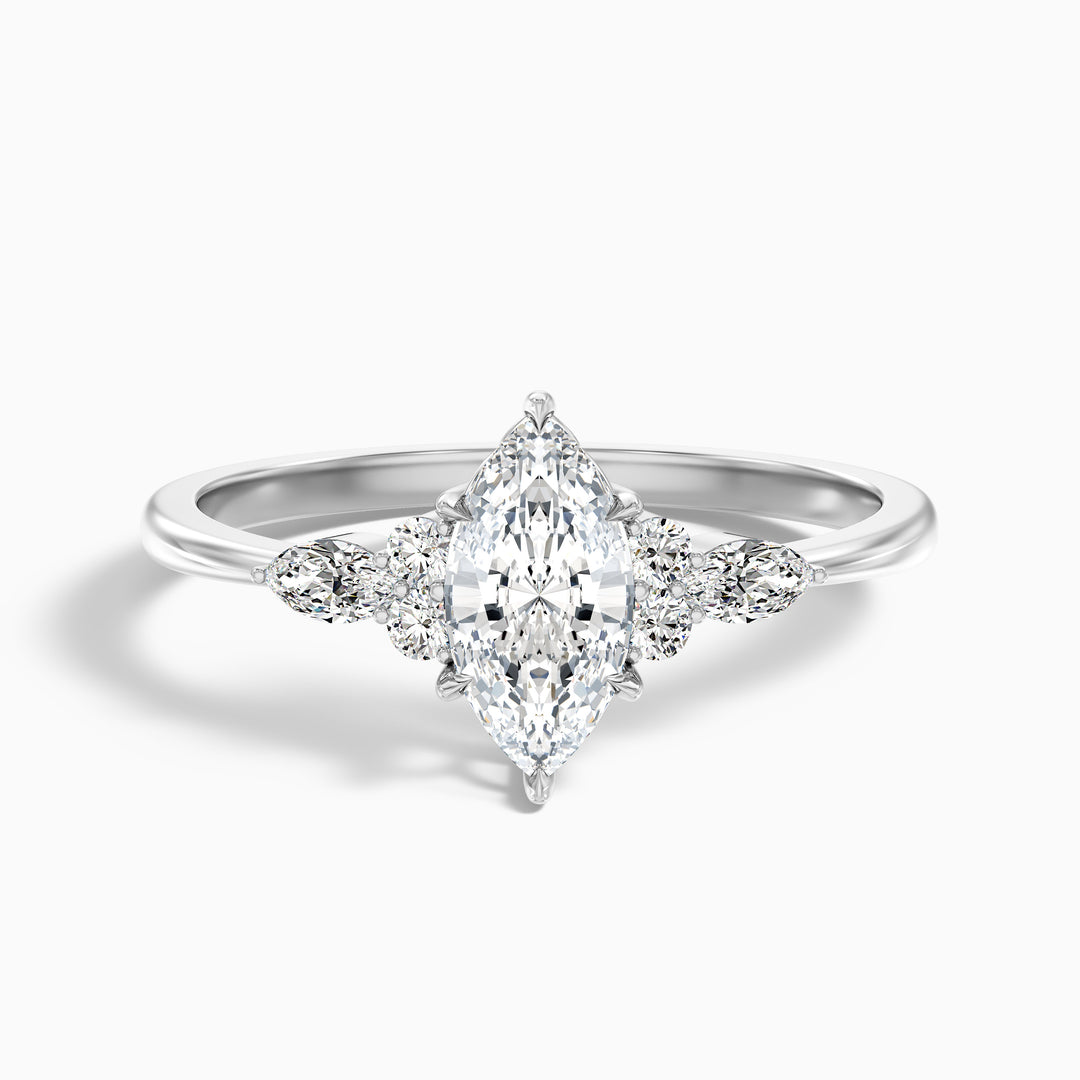 Harly 5.5 Carat Marquise Cut Pear and Round Side Stone Moissanite Diamond Ring in 14k Yellow Gold