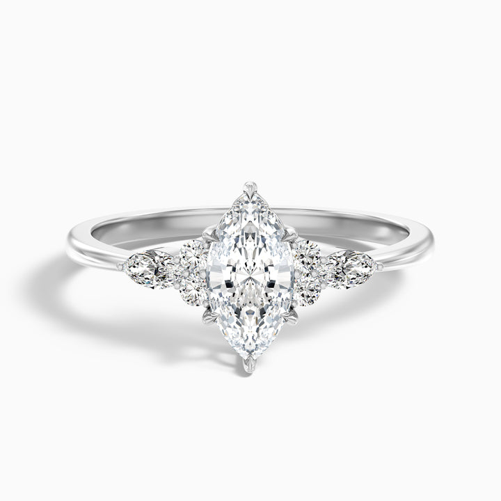 Harly 1 Carat Marquise Cut Pear and Round Side Stone Moissanite Diamond Ring in 10k White Gold