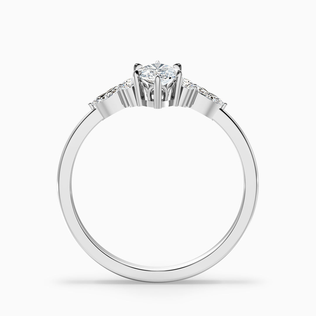 Harly 1 Carat Marquise Cut Pear and Round Side Stone Moissanite Diamond Ring in 10k White Gold