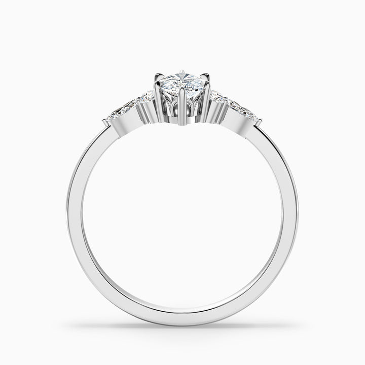 Harly 1 Carat Marquise Cut Pear and Round Side Stone Moissanite Diamond Ring in 10k White Gold