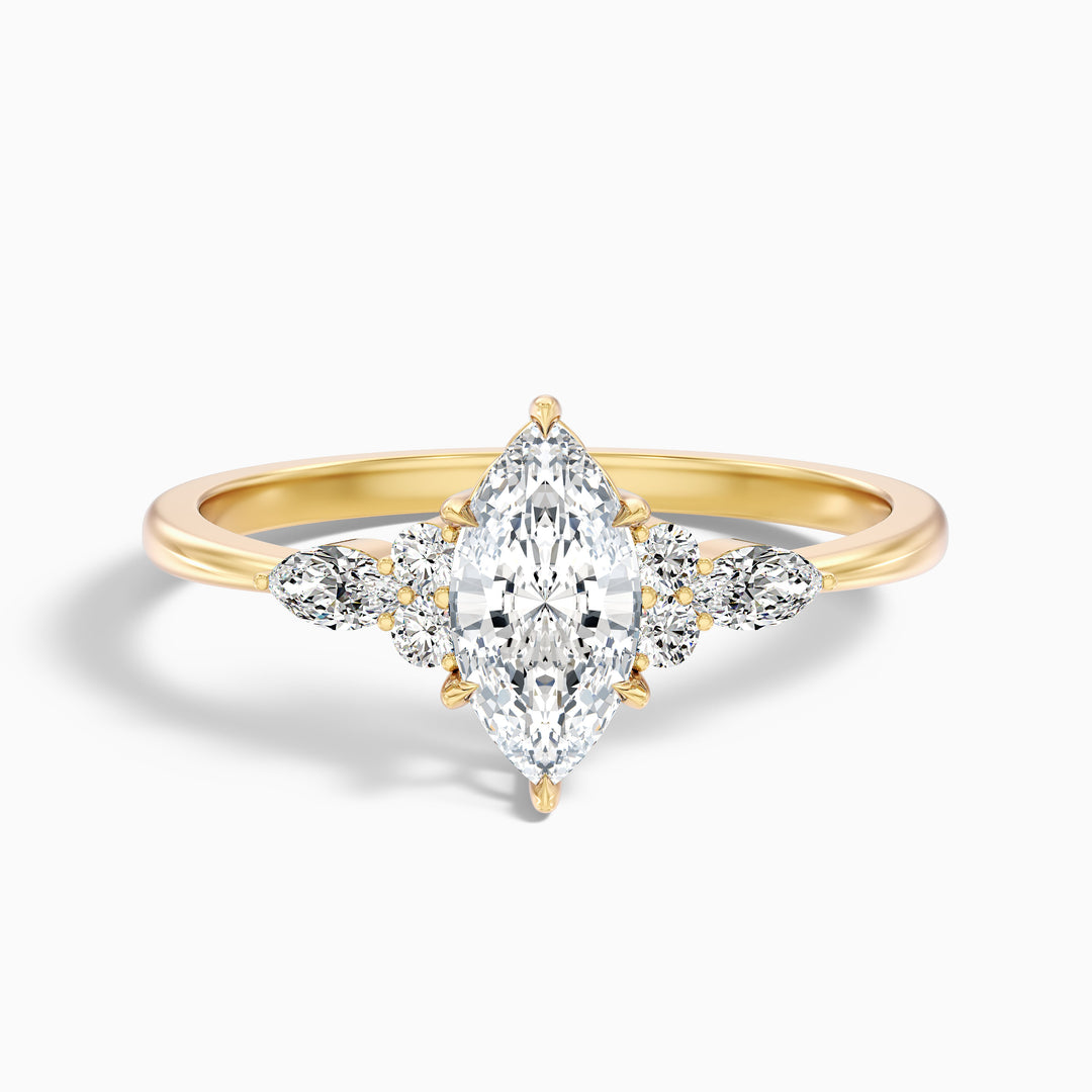 Harly 1 Carat Marquise Cut Pear and Round Side Stone Moissanite Diamond Ring in 10k White Gold