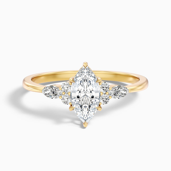 Harly 1 Carat Marquise Cut Pear and Round Side Stone Moissanite Diamond Ring in 10k White Gold