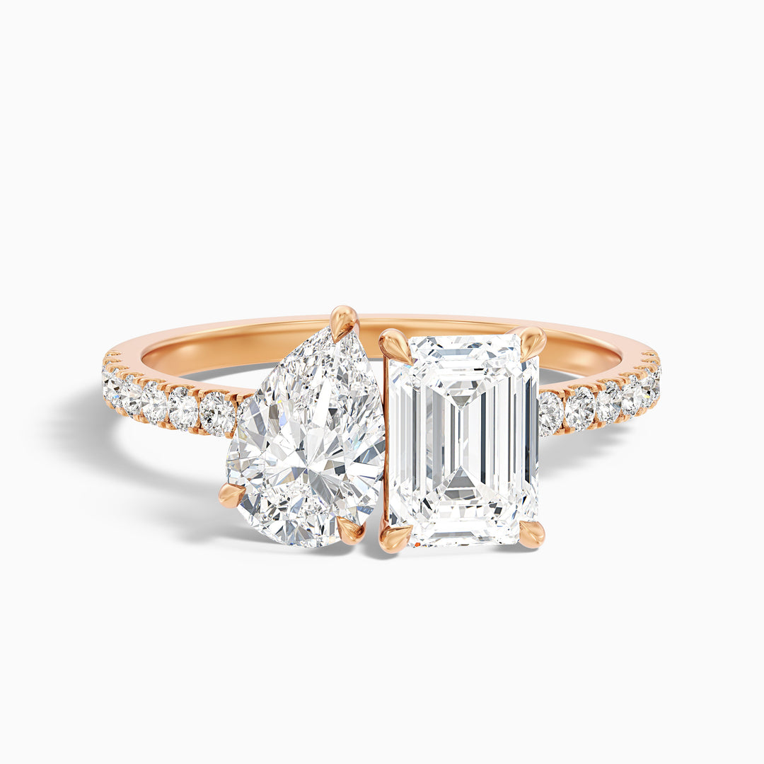 ainsy 4 carat toi et moi pave ring in 925 sterling silver with pear and emerald lab grown diamond - Front View