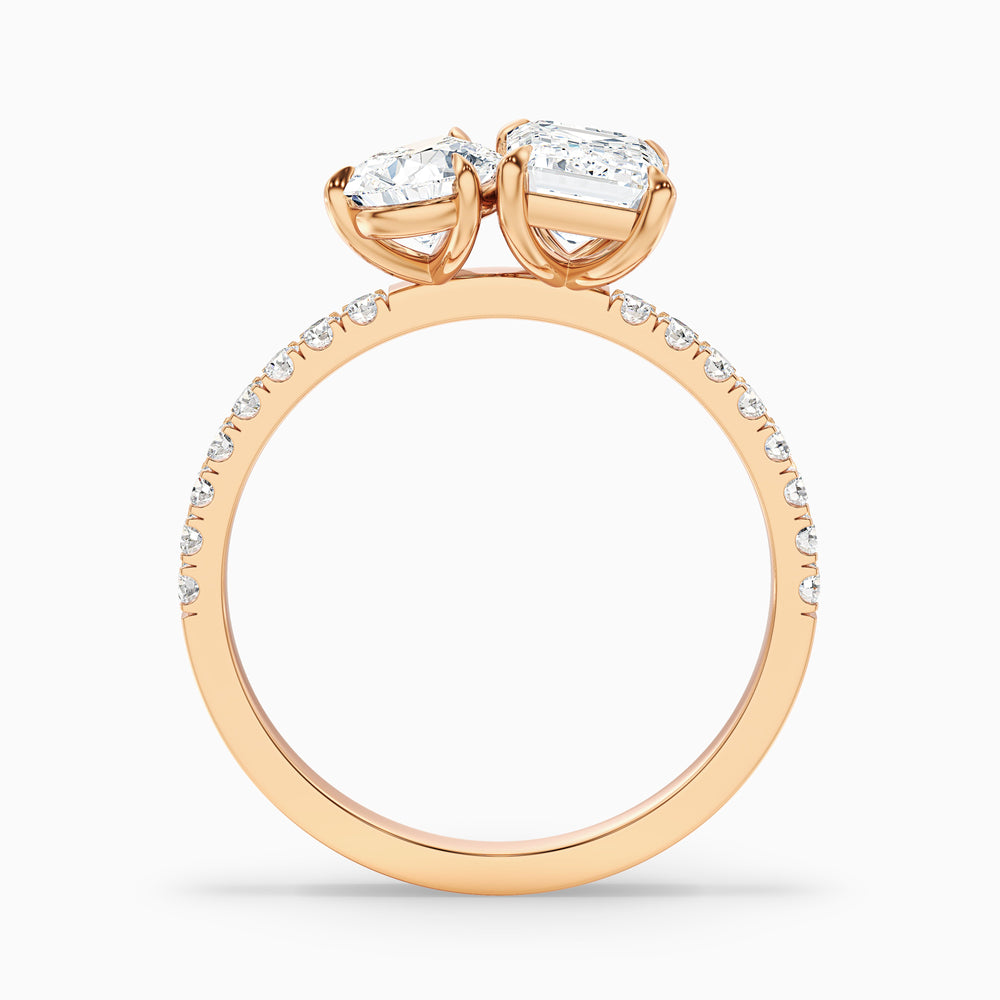 ainsy 1.5 carat toi et moi pave ring in 18k rose gold with pear and emerald lab grown diamond - Side View