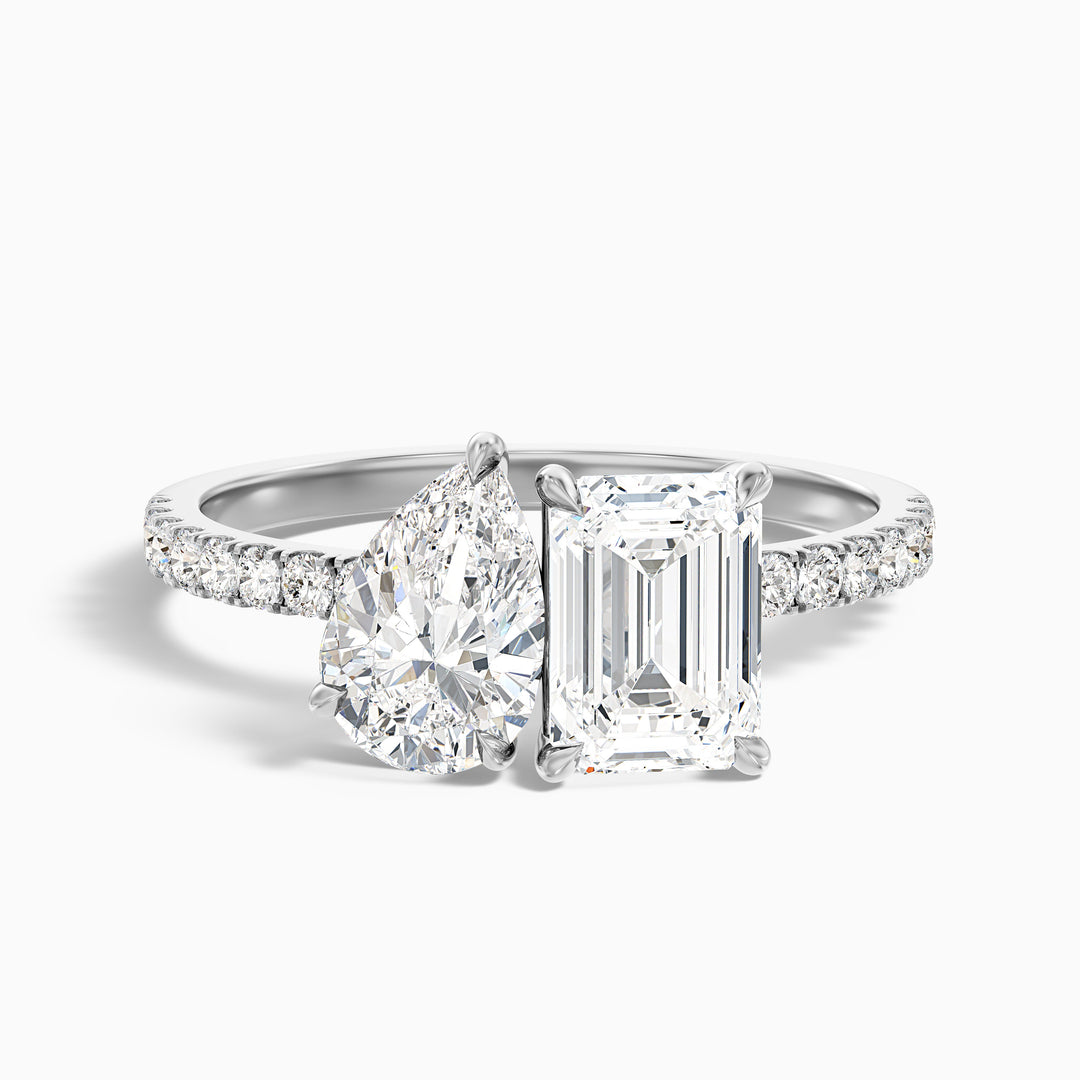 ainsy 3 carat toi et moi pave ring in 14k yellow gold with pear and emerald lab grown diamond - Front View