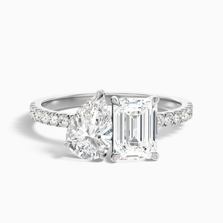 Ginna Toi Et Moi Pave Ring With Pear and Emerald Moissanite Diamond in 925 Sterling Silver (4 Ct. Tw.)