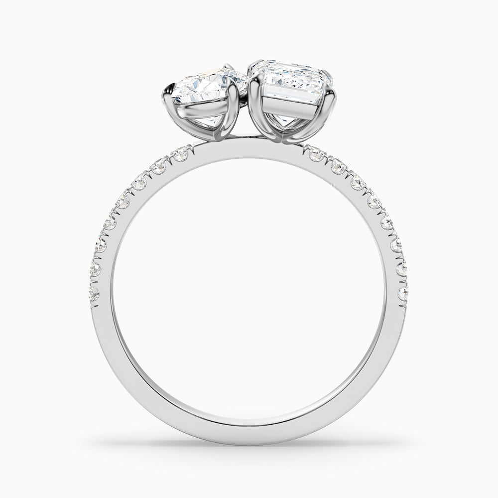 ainsy 2.5 carat toi et moi pave ring in 10k white gold with pear and emerald lab grown diamond - Side View