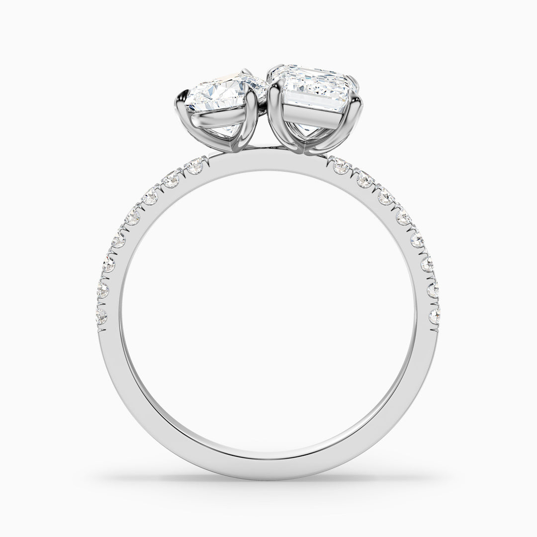 Ginna Toi Et Moi Pave Ring With Pear and Emerald Moissanite Diamond in 925 Sterling Silver (1 Ct. Tw.)