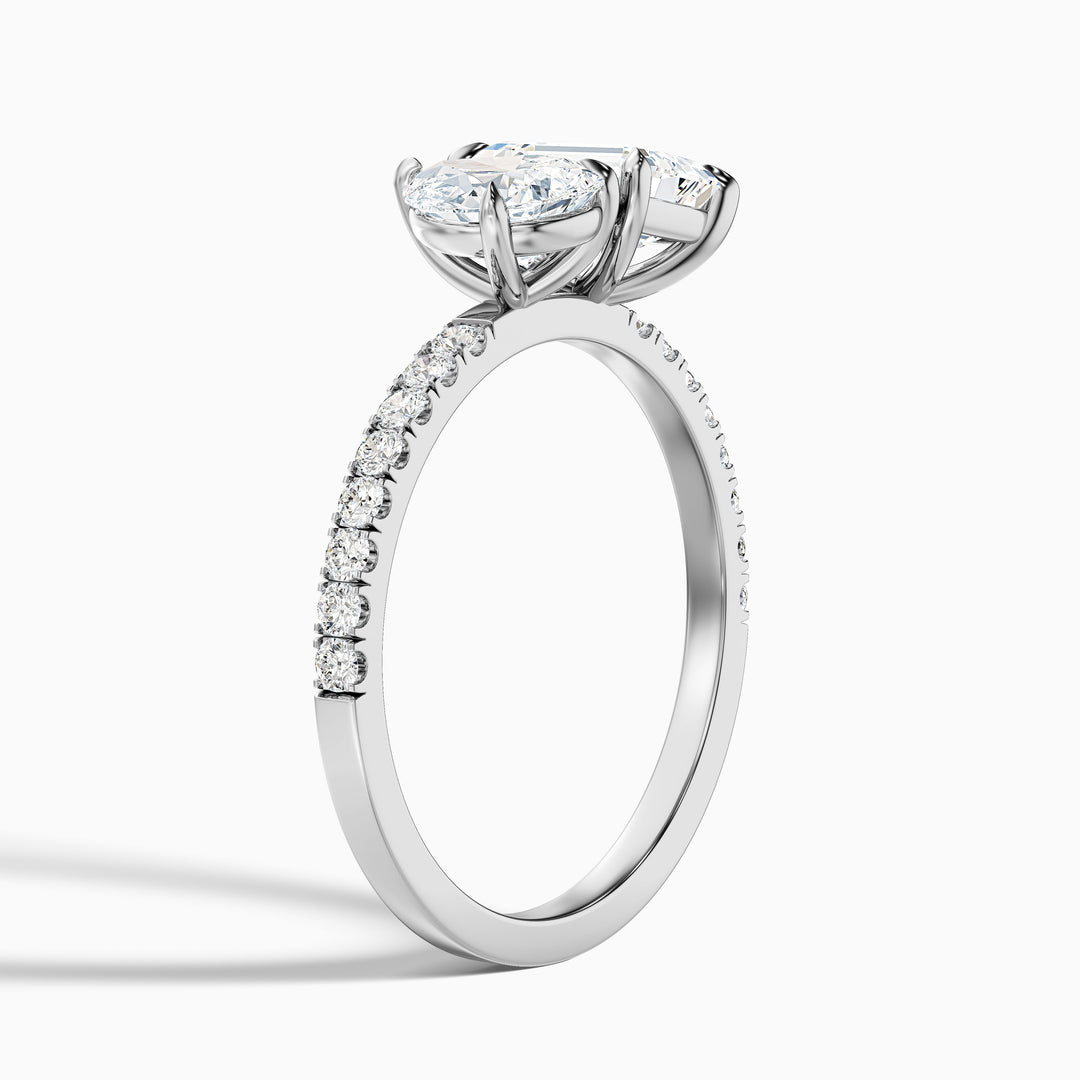 Ginna Toi Et Moi Pave Ring With Pear and Emerald Moissanite Diamond in 925 Sterling Silver (1 Ct. Tw.)