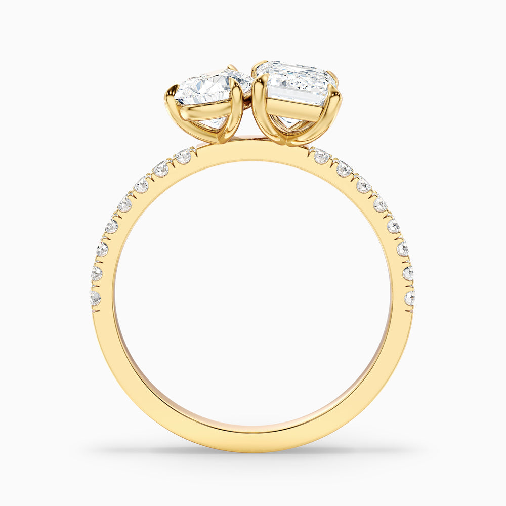ainsy 1 carat toi et moi pave ring in 10k yellow gold with pear and emerald lab grown diamond - Side View