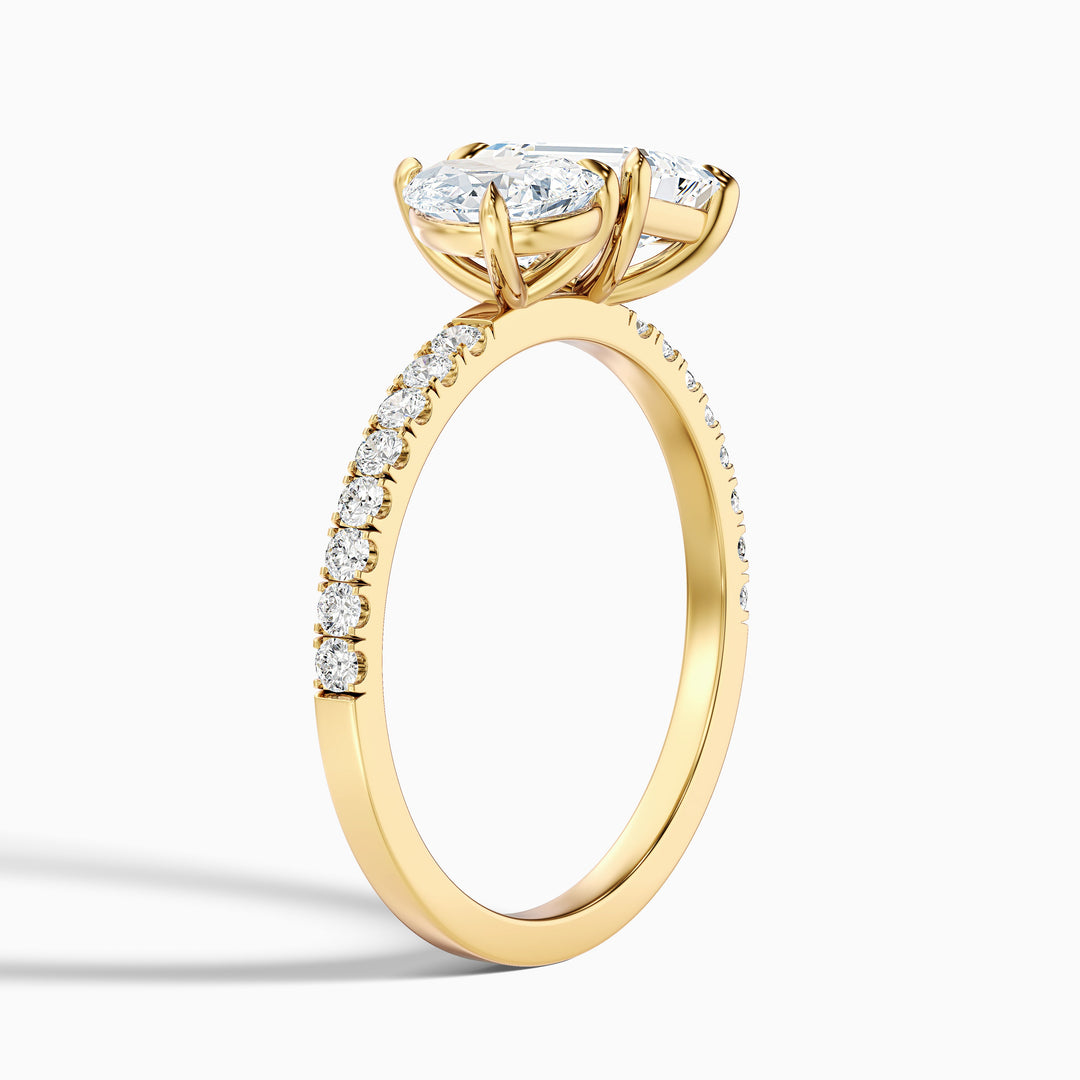ainsy 5 carat toi et moi pave ring in 14k yellow gold with pear and emerald lab grown diamond - Detail View