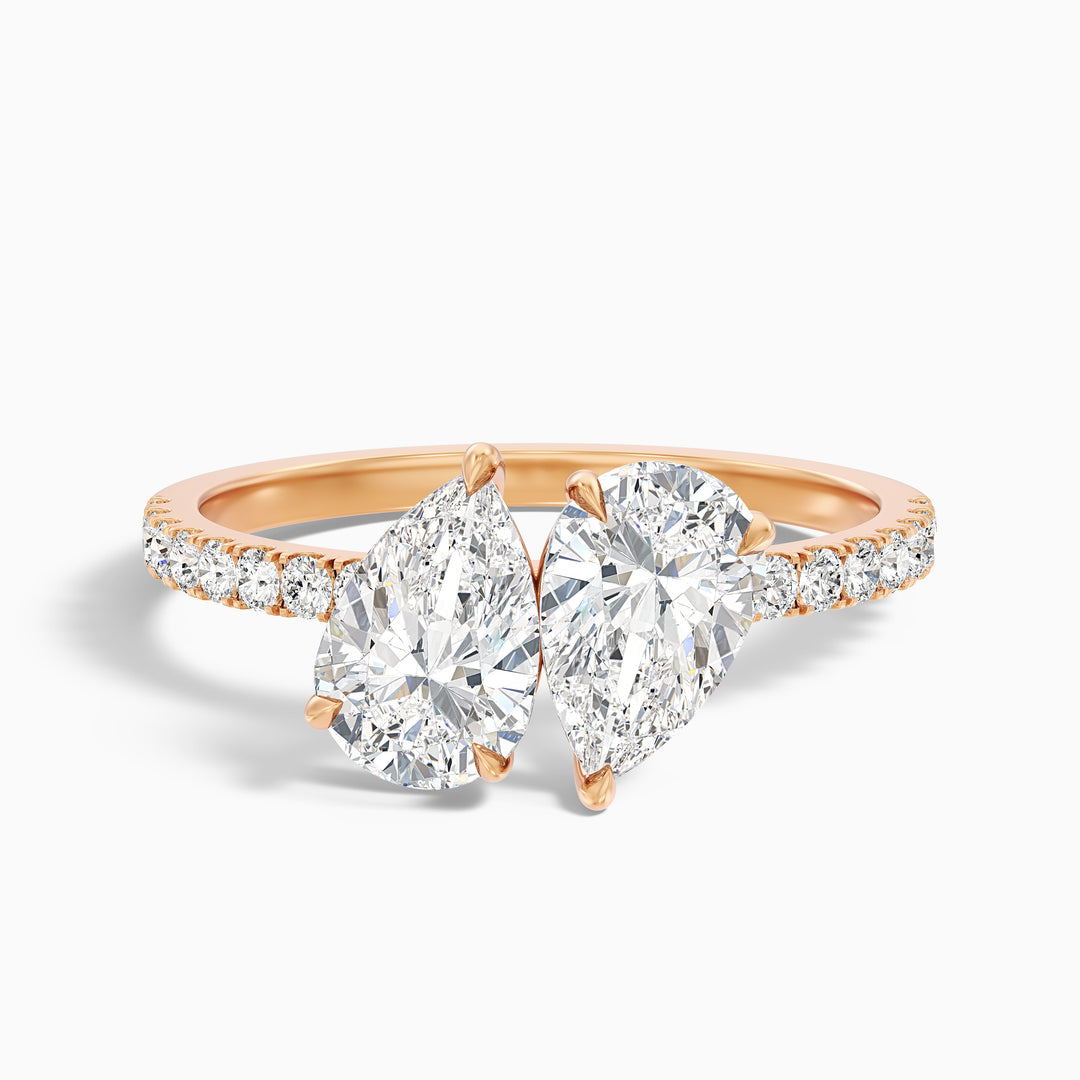 Crina Toi Et Moi Pave Ring With Both Pear Two Stone Moissanite Diamond in 10k Yellow Gold (1 Ct. Tw.)