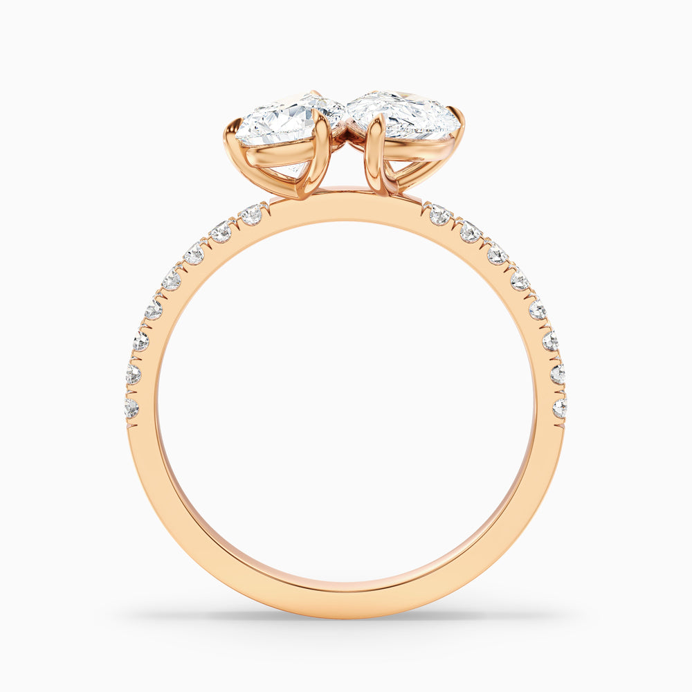 anahi 1.5 carat toi et moi pave ring in 18k rose gold with both pear two stone lab grown diamond - Side View