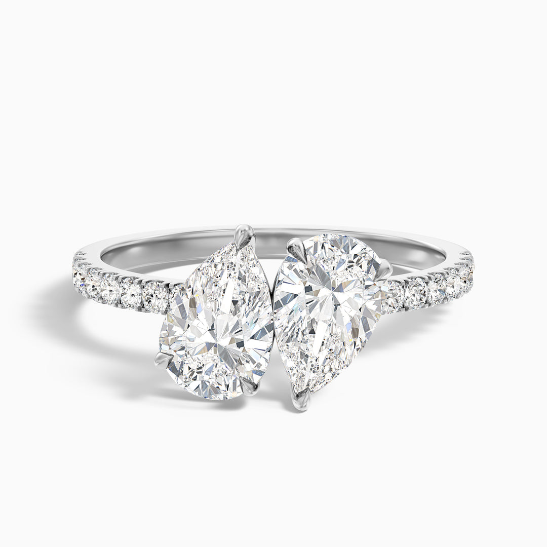 Crina Toi Et Moi Pave Ring With Both Pear Two Stone Moissanite Diamond in Platinum (4.5 Ct. Tw.)