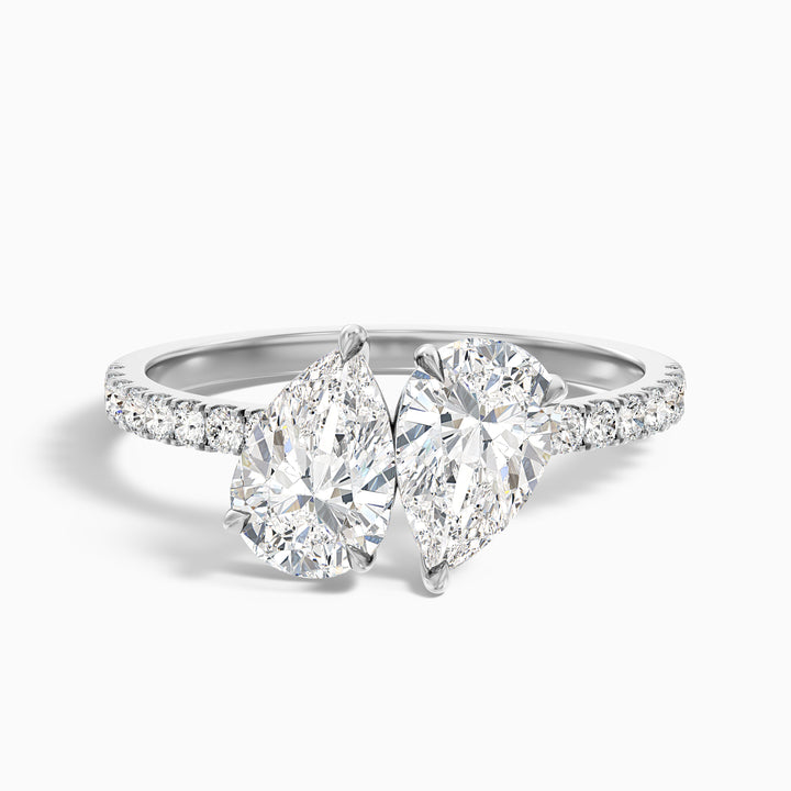 anahi 2 carat toi et moi pave ring in 925 sterling silver with both pear two stone lab grown diamond - Front View