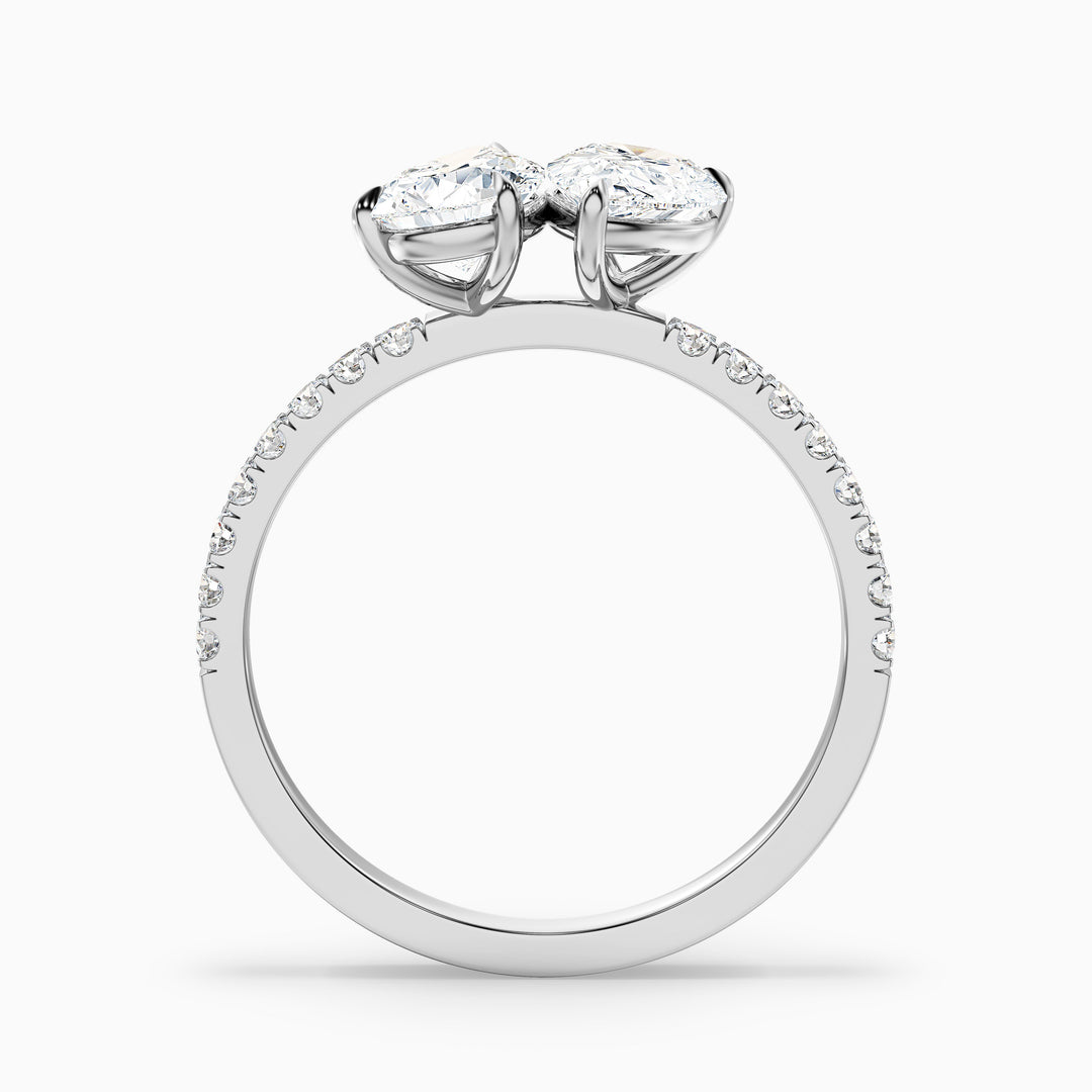 Crina Toi Et Moi Pave Ring With Both Pear Two Stone Moissanite Diamond in 925 Sterling Silver (1.5 Ct. Tw.)