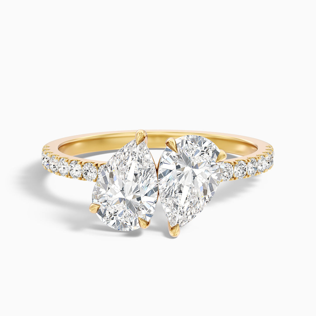anahi 5 carat toi et moi pave ring in 14k yellow gold with both pear two stone lab grown diamond - Front View