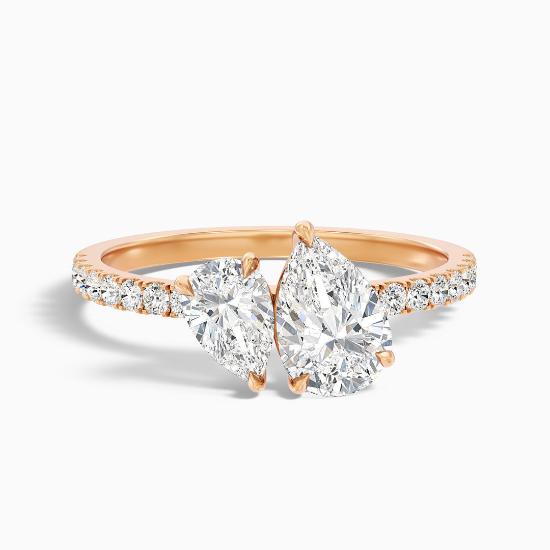 Aiyla Toi Et Moi Pave Ring With Both Pear Two Stone Moissanite Diamond in 14k Yellow Gold (3 Ct. Tw.)