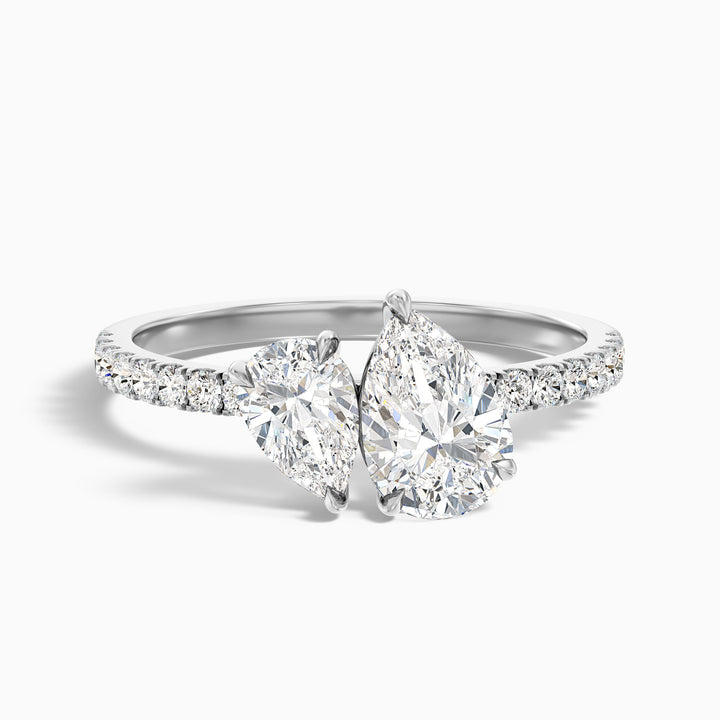 andie 4.5 carat toi et moi pave ring in 925 sterling silver with both pear two stone lab grown diamond - Front View