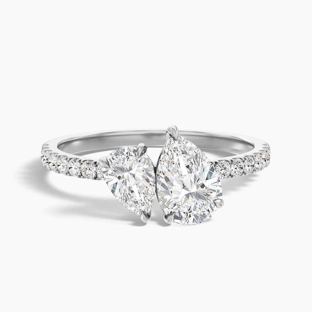 Aiyla Toi Et Moi Pave Ring With Both Pear Two Stone Moissanite Diamond in 14k Yellow Gold (3 Ct. Tw.)