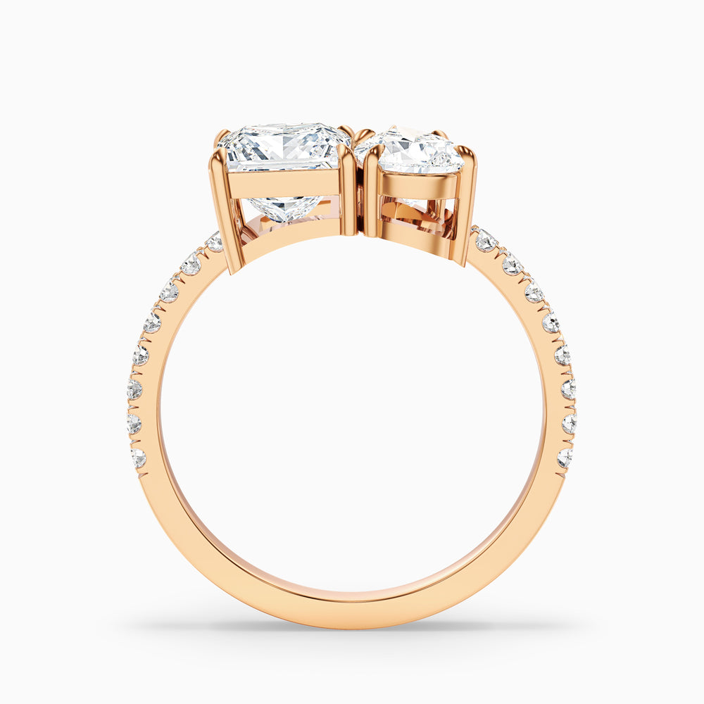 anyla 3.5 carat toi et moi pave ring in 10k rose gold with princess and pear two stone lab grown diamond - Side View
