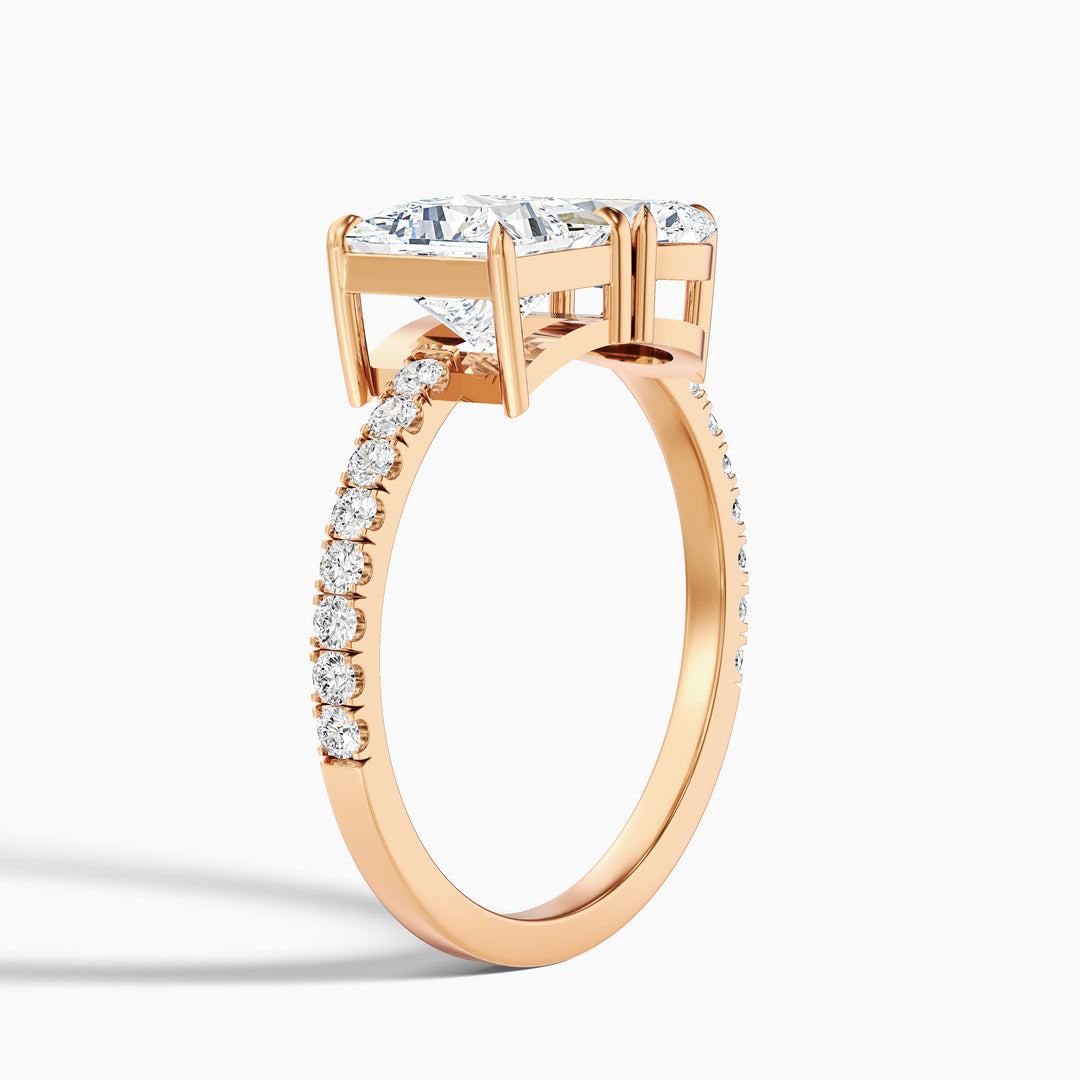 Anyla Toi Et Moi Pave Ring With Princess and Pear Two Stone Moissanite Diamond in 10k Yellow Gold (1 Ct. Tw.)