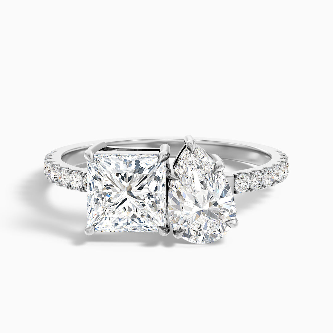 anyla 3 carat toi et moi pave ring in 925 sterling silver with princess and pear two stone lab grown diamond - Front View