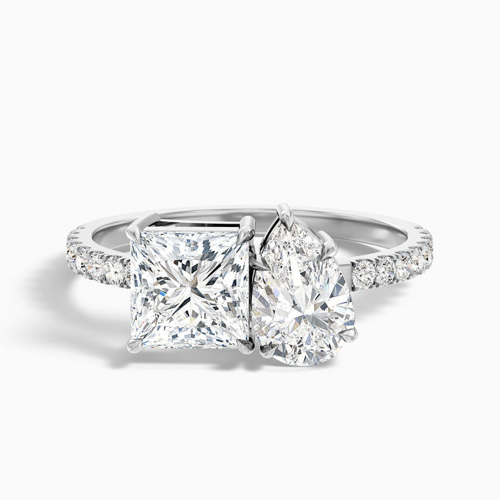 anyla 3 carat toi et moi pave ring in 925 sterling silver with princess and pear two stone lab grown diamond - Front View