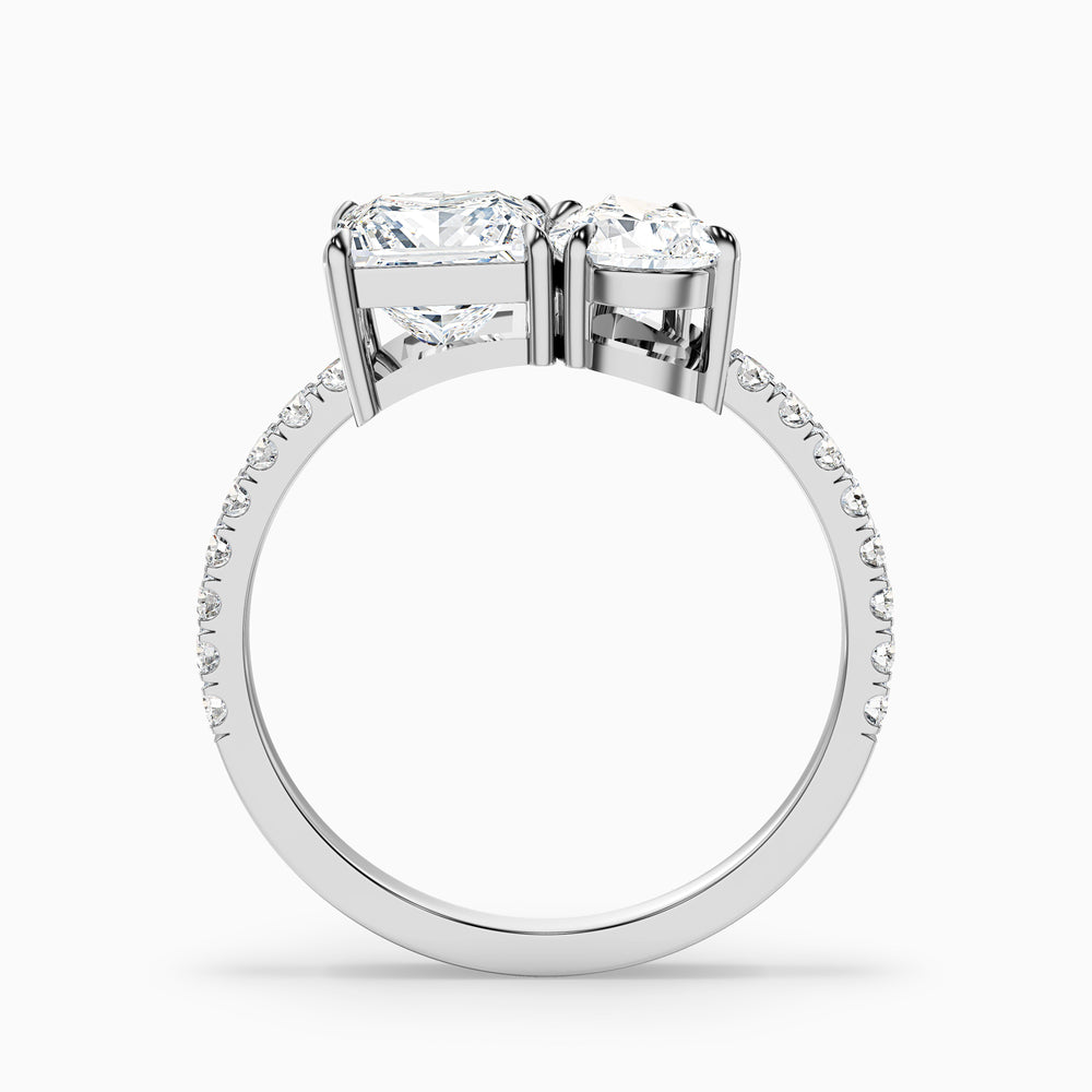 anyla 1 carat toi et moi pave ring in 10k white gold with princess and pear two stone lab grown diamond - Side View
