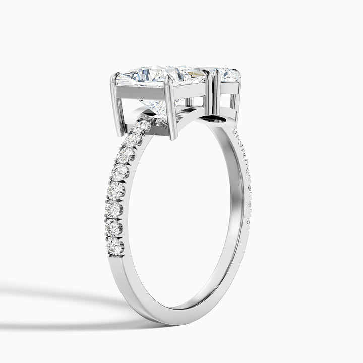 anyla 3 carat toi et moi pave ring in 925 sterling silver with princess and pear two stone lab grown diamond - Detail View