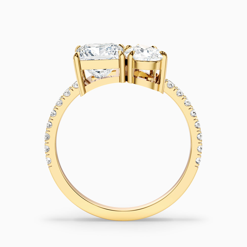 anyla 1 carat toi et moi pave ring in 10k yellow gold with princess and pear two stone lab grown diamond - Side View