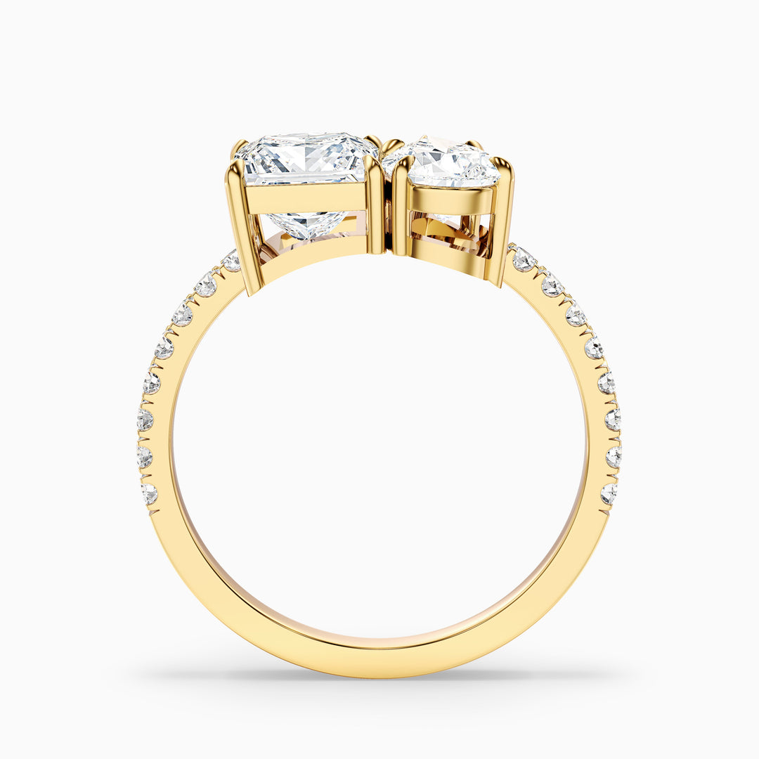 Anyla Toi Et Moi Pave Ring With Princess and Pear Two Stone Moissanite Diamond in 10k Yellow Gold (1 Ct. Tw.)
