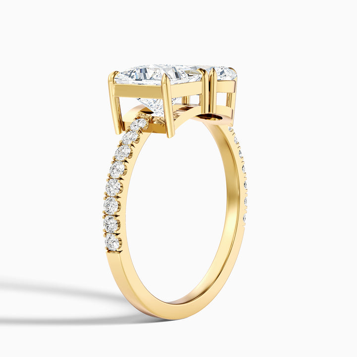 Anyla Toi Et Moi Pave Ring With Princess and Pear Two Stone Moissanite Diamond in 10k Yellow Gold (1 Ct. Tw.)