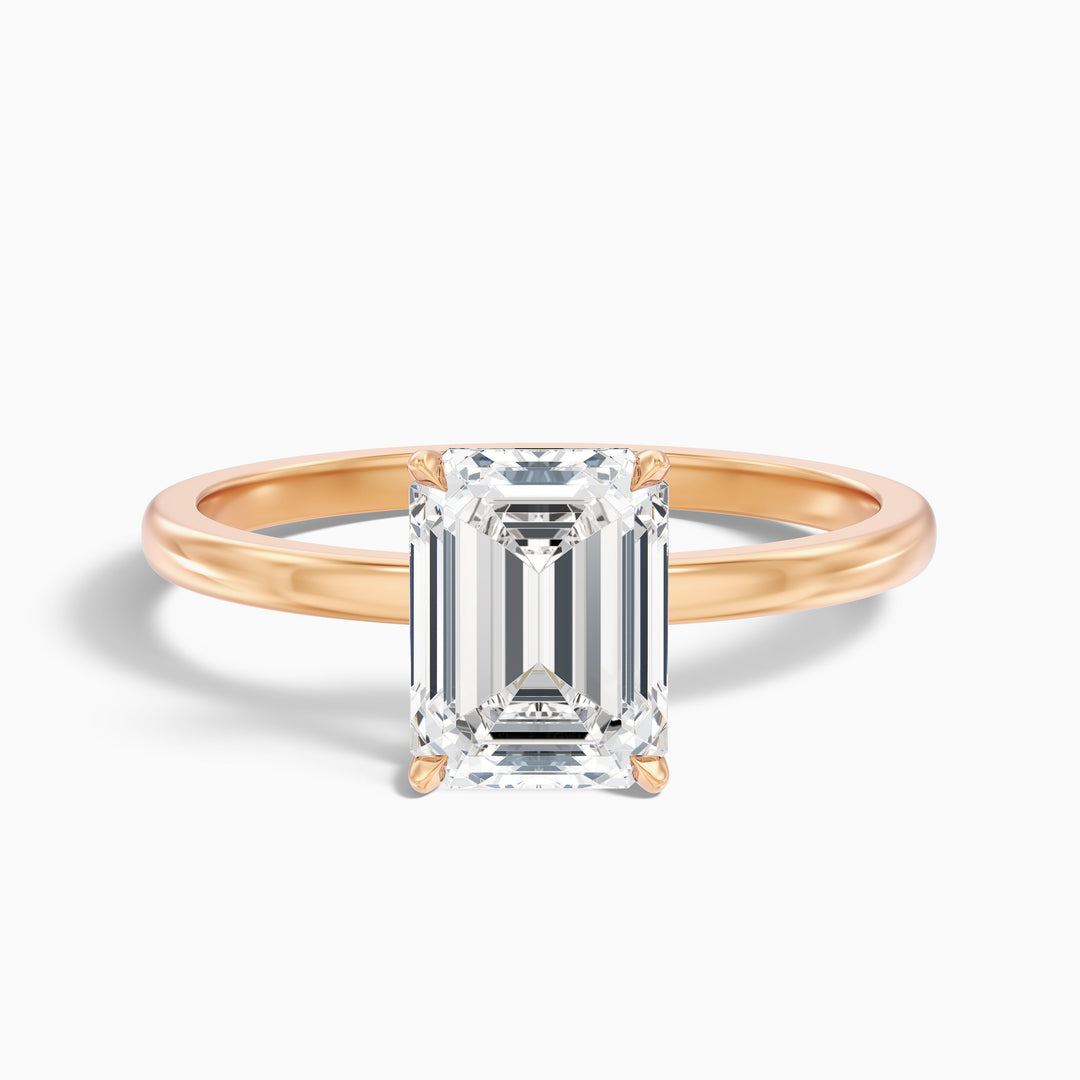 Andie 3 Carat Emerald Cut Low Profile Solitaire Moissanite Diamond Ring in 14k Yellow Gold