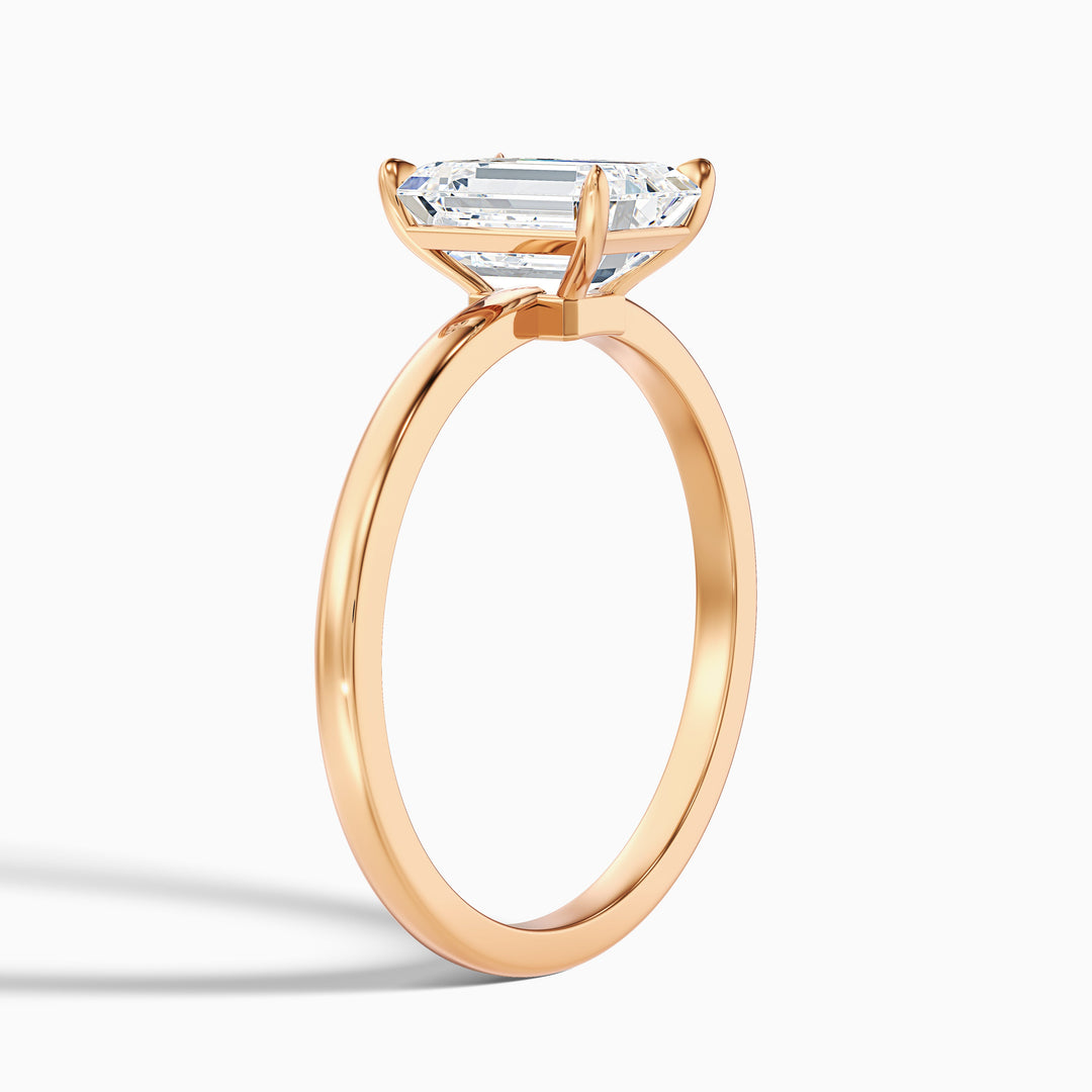aiyla 3 carat emerald cut low profile solitaire lab grown diamond ring in 14k yellow gold - Detail View
