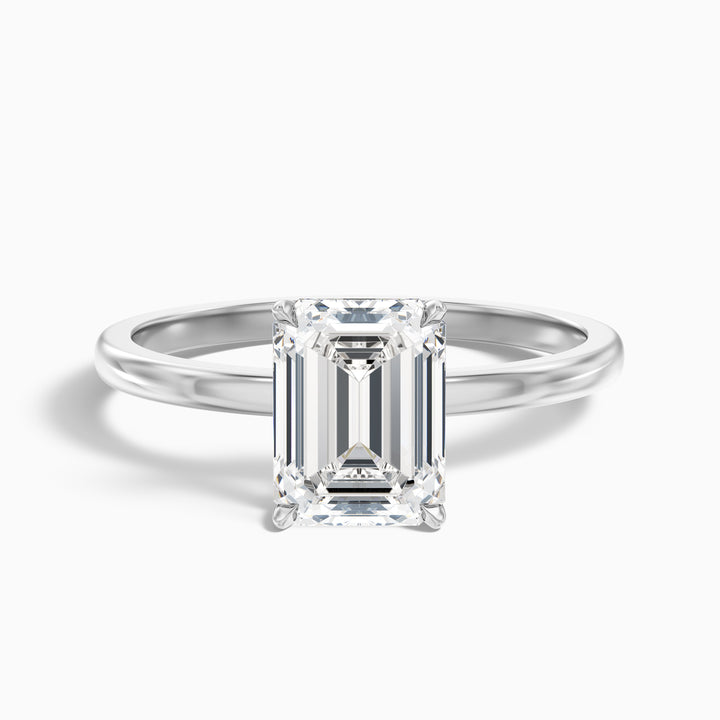 aiyla 3.5 carat emerald cut low profile solitaire lab grown diamond ring in 925 sterling silver - Front View