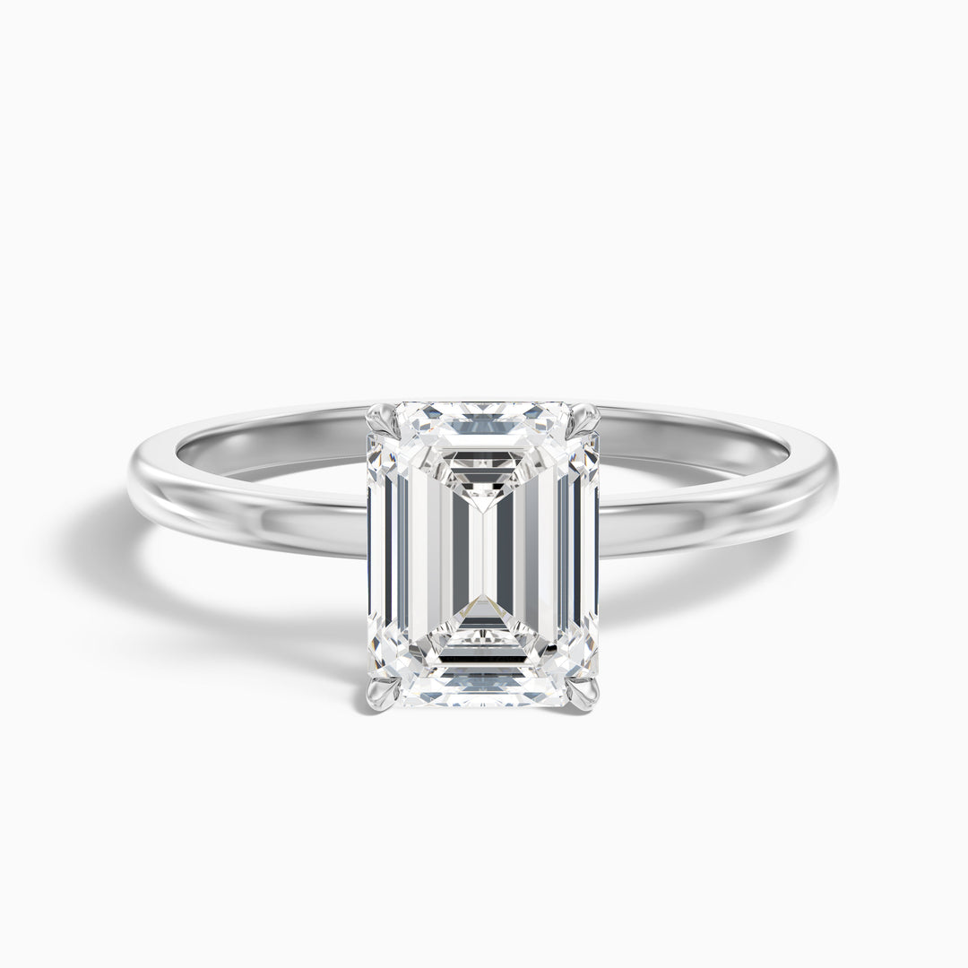 aiyla 2 carat emerald cut low profile solitaire lab grown diamond ring in 925 sterling silver - Front View