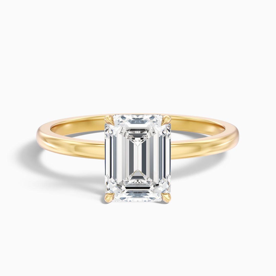 aiyla 5 carat emerald cut low profile solitaire lab grown diamond ring in 14k yellow gold - Front View
