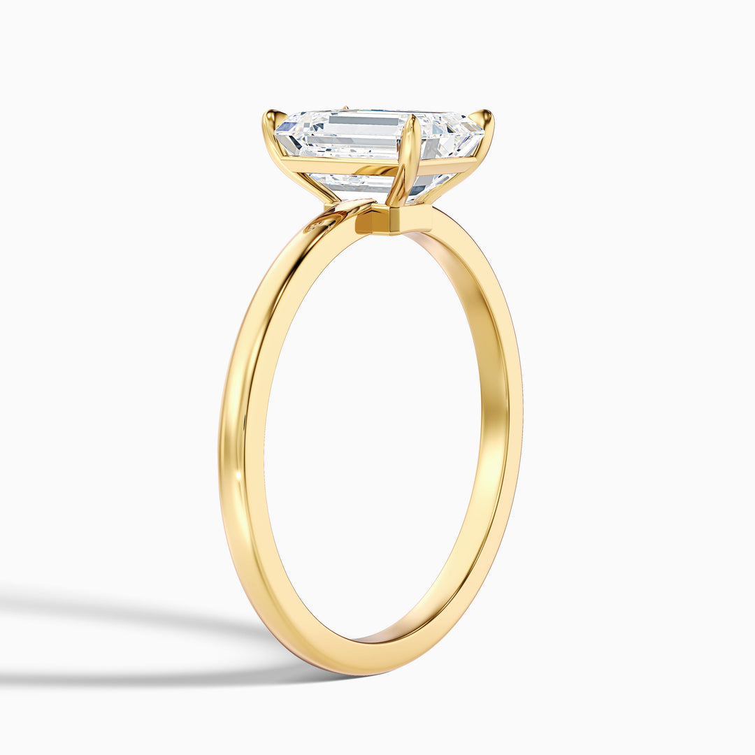 aiyla 5 carat emerald cut low profile solitaire lab grown diamond ring in 14k yellow gold - Detail View
