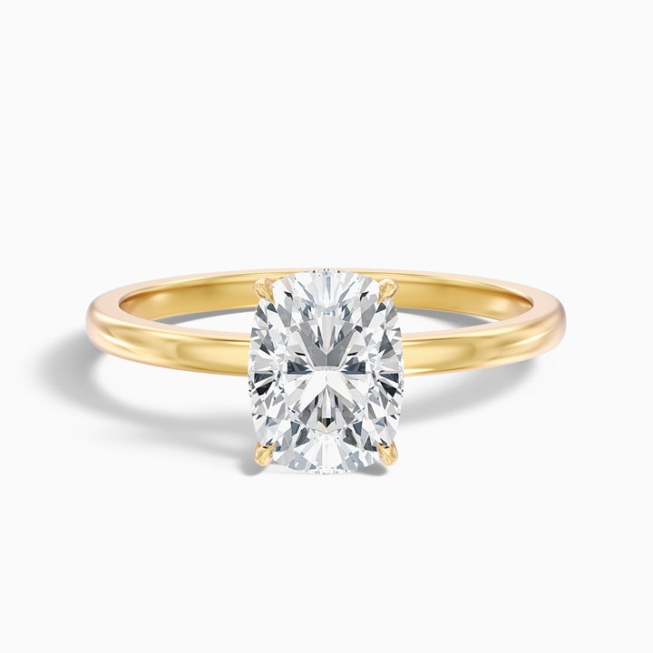 Anahi 3 Carat Elongated Cushion Low Profile Solitaire Moissanite Diamond Ring in 14k Yellow Gold