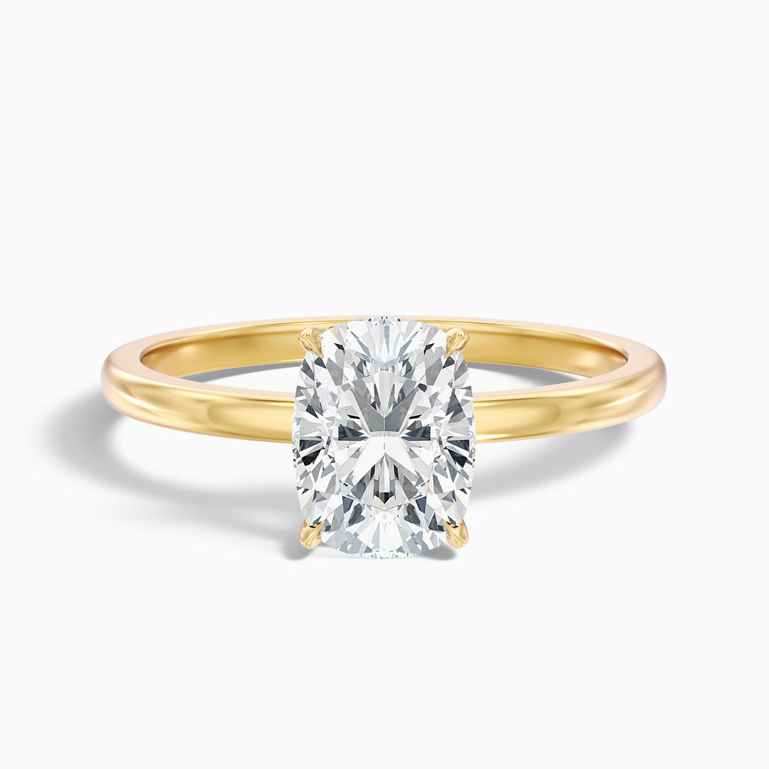 crina 1 carat elongated cushion low profile solitaire lab grown diamond ring in 10k yellow gold - Front View