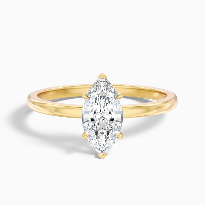 Verne 4 Carat Marquise Cut Low Profile Solitaire Moissanite Diamond Ring in 925 Sterling Silver