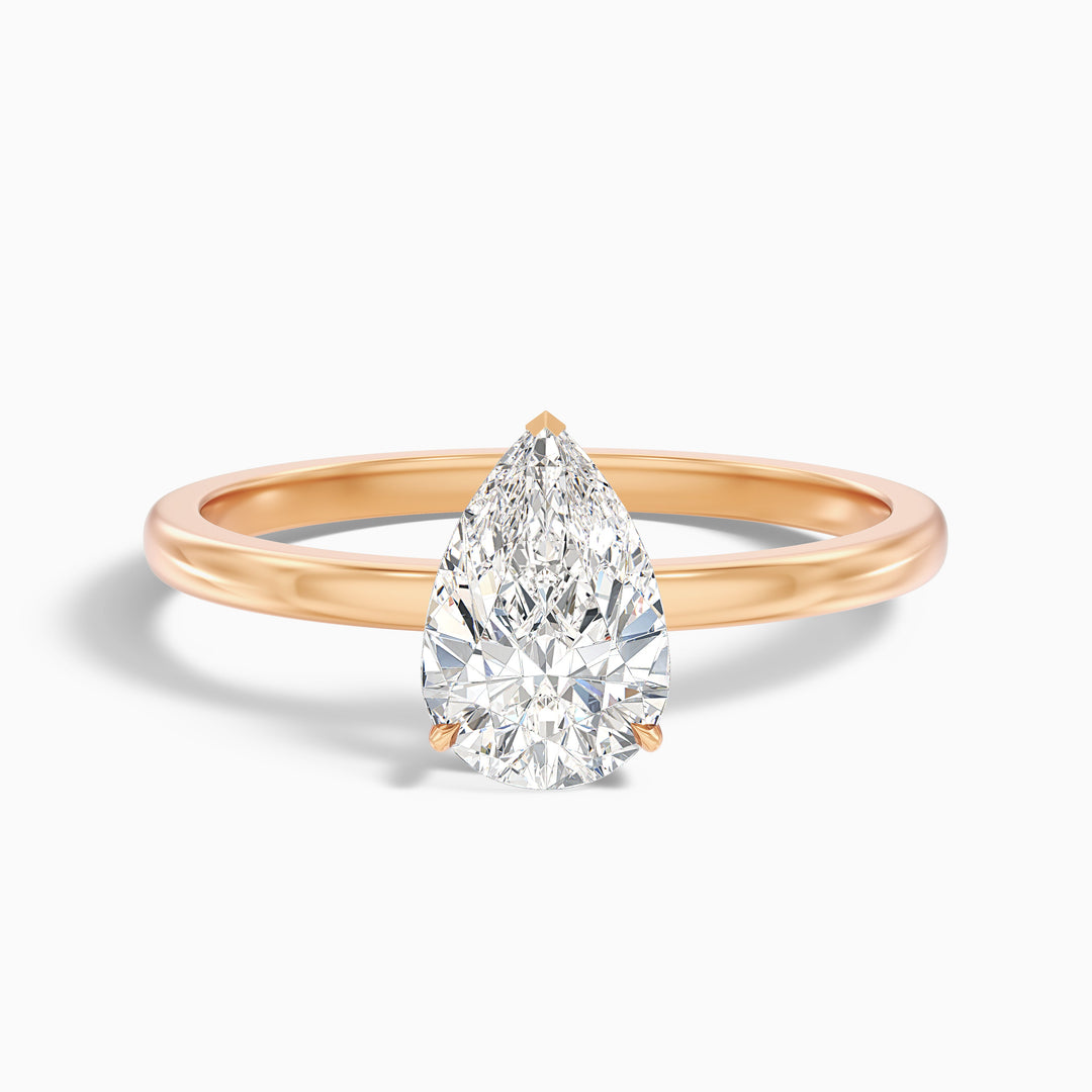 Ainsy 5 Carat Pear Cut Low Profile Solitaire Moissanite Diamond Ring in 14k Yellow Gold