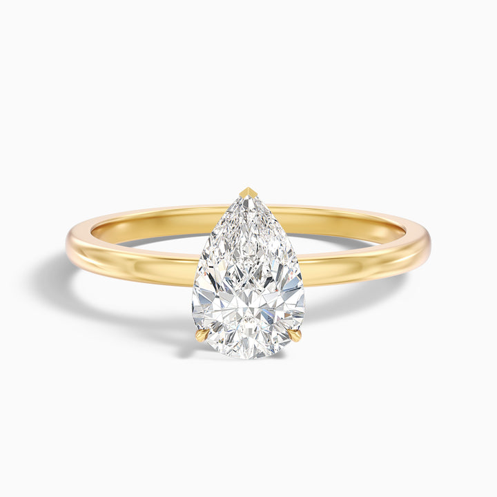 Ainsy 3 Carat Pear Cut Low Profile Solitaire Moissanite Diamond Ring in 14k Yellow Gold