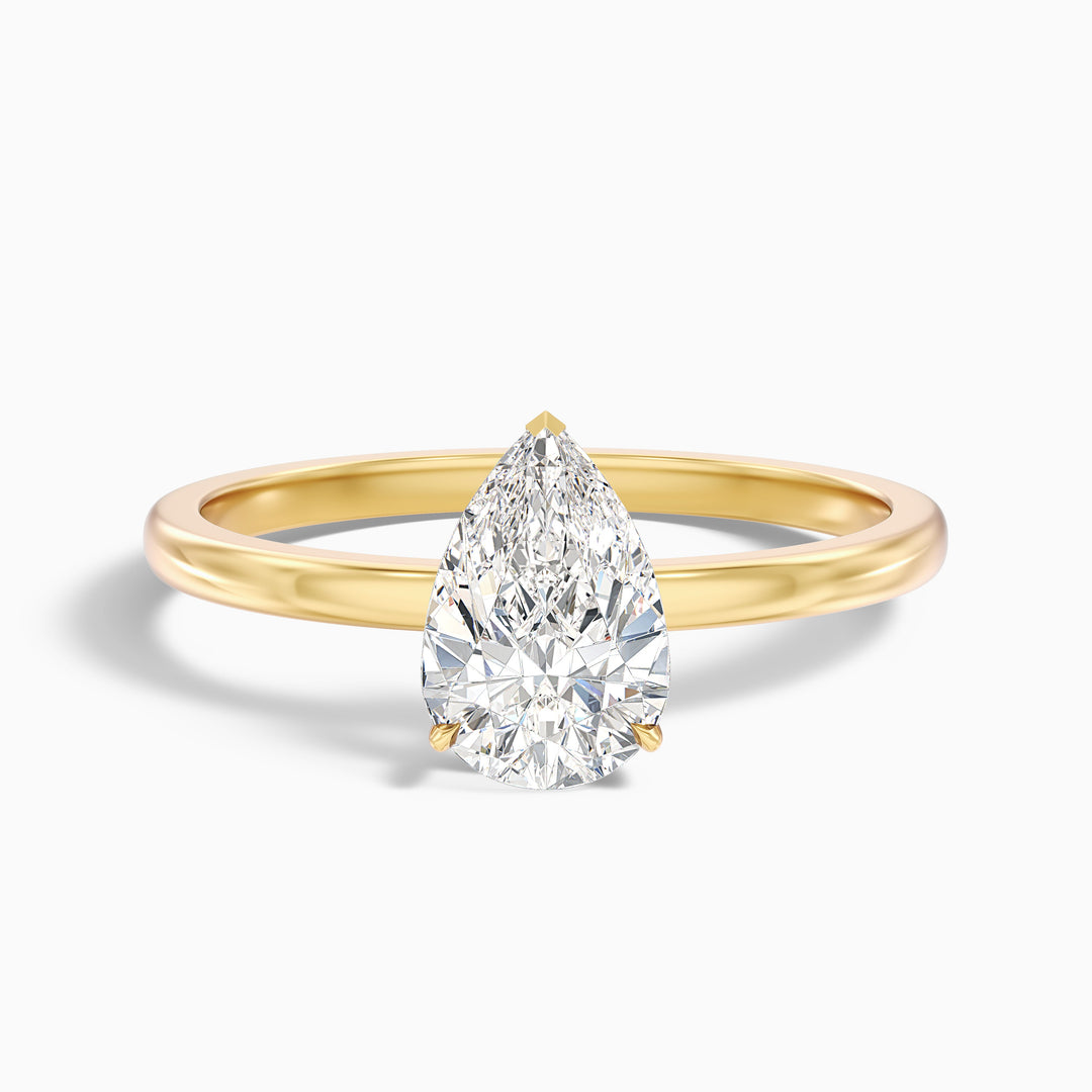 ginna 1 carat pear cut low profile solitaire lab grown diamond ring in 10k yellow gold - Front View
