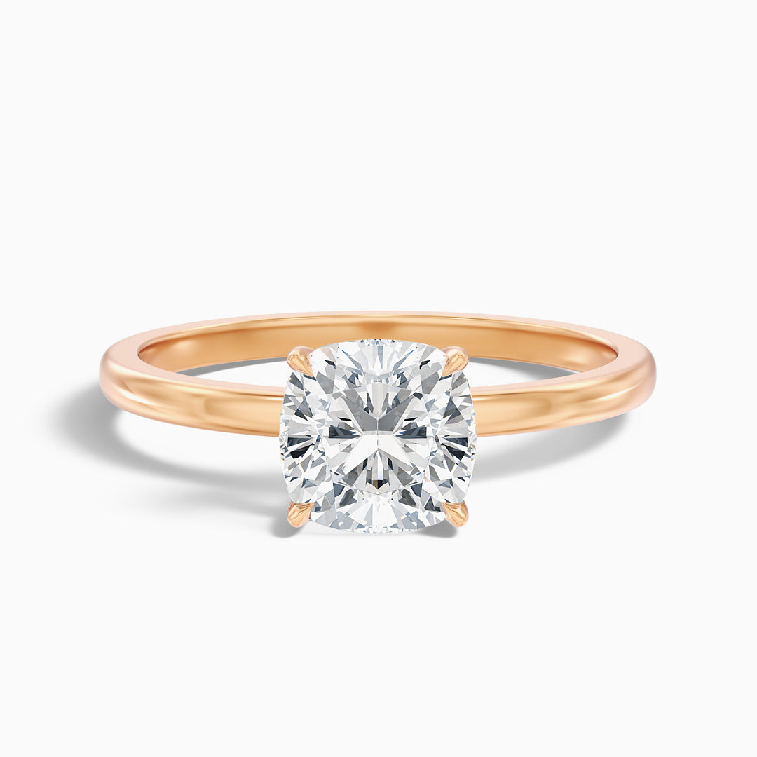 harly 1 carat cushion cut low profile solitaire lab grown diamond ring in 10k yellow gold - Front View