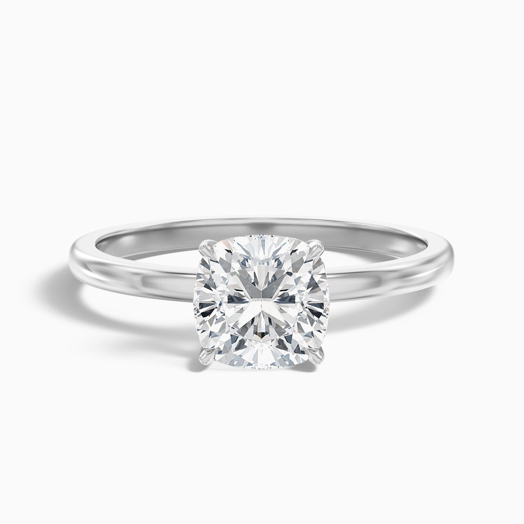 harly 1 carat cushion cut low profile solitaire lab grown diamond ring in 10k yellow gold - Front View