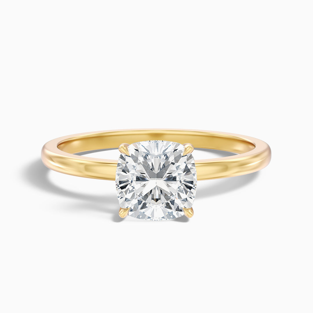 harly 1 carat cushion cut low profile solitaire lab grown diamond ring in 10k yellow gold - Front View